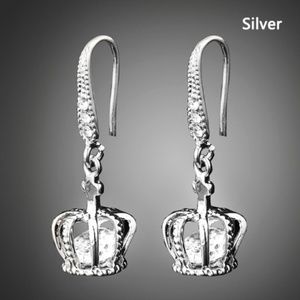 Tiara Crown Dangling Silver or Gold Earrings